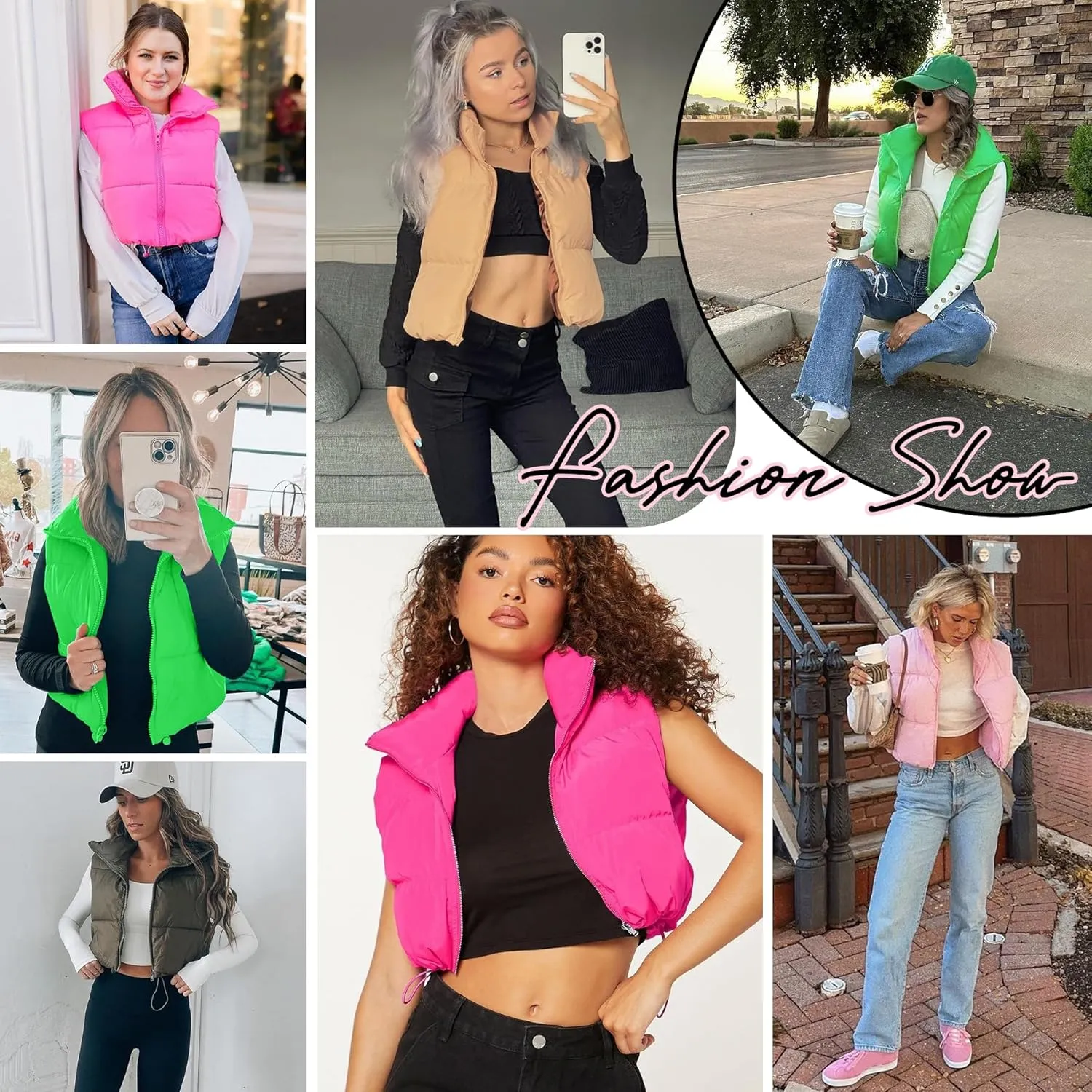 Zando Cropped Puffer Vest Women Sleeveless Outerwear Winter Vest Tops Jackets Lightweight Vests for Women 2025 Trendy Zip